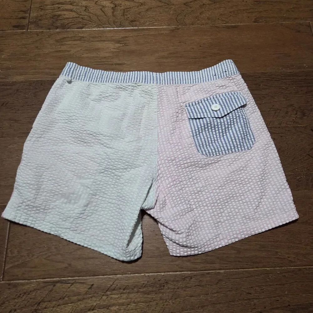 J. Crew Flex Swimwear Lined Swim Trunks, Pastel Seersucker Colorblock – Large